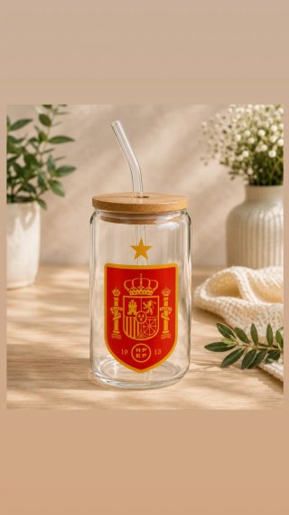 Taza Vidrio Bambú con pajita