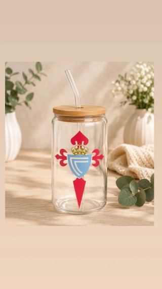 Taza Vidrio Bambú con pajita
