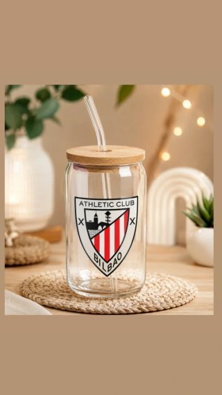 Taza Vidrio Bambú con pajita