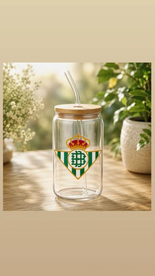Taza Vidrio Bambú con pajita
