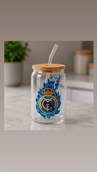 Taza Vidrio C/Pajita y Tapa Bambú