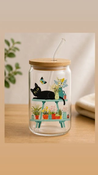 Taza Vidrio C/Pajita y Tapa Bambú