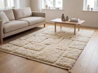Alfombra Beige y Blanca Artesanal