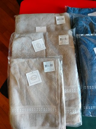 Set 2 Asciugamani 3 Pezzi Beige/Blu