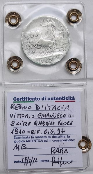 Vittorio Emanuele III 2 Lire  1910 Periziato Rara