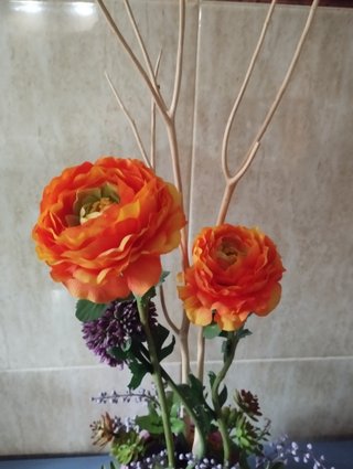 Jarrón Decorativo Flores Artificiales Naranja Rosa