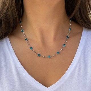 Collar Cadena Plata Cristales Azules