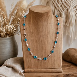 Collar Cadena Plata Cristales Azules