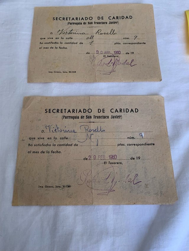 Lote 3 Recibos Caridad y Hacienda 1960