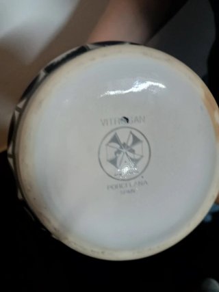 Jarrón vintage cerámica morado y blanco
