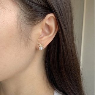 Pendientes Perla Lazo Brillante Dorado