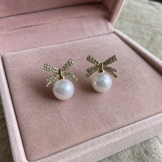 Pendientes Perla Lazo Brillante Dorado