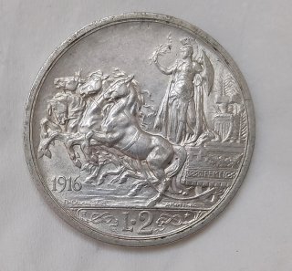 Vittorio Emanuele lll. 2 Lire Quadriga 1916 SPL +