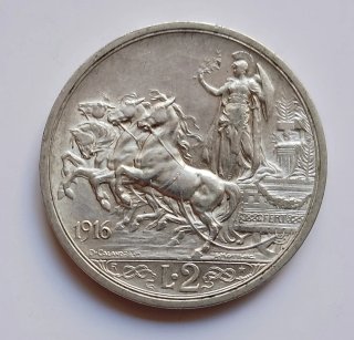 Vittorio Emanuele lll. 2 Lire Quadriga 1916 SPL +
