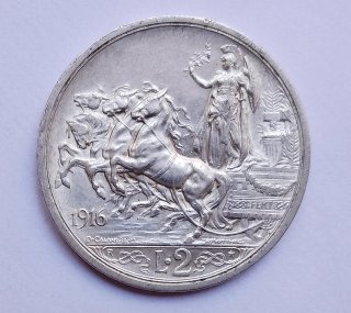 Vittorio Emanuele lll. 2 Lire Quadriga 1916 SPL +