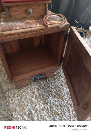 Mesita  maciza Roble y Mármol. Antigua/ Rústica