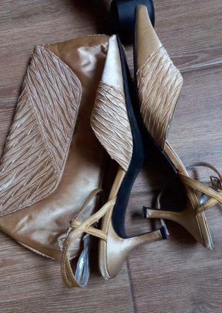 Zapatos y bolso de fiesta dorados