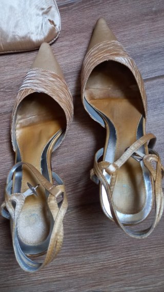 Zapatos y bolso de fiesta dorados