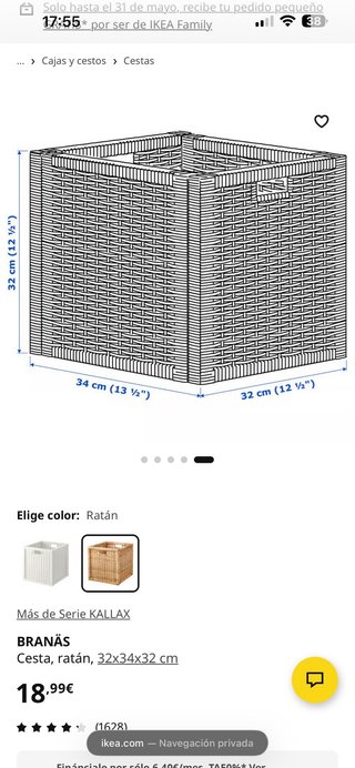 4 Cestas de Mimbre IKEA BRANAS
