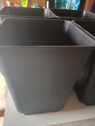 6 macetas negras de plástico