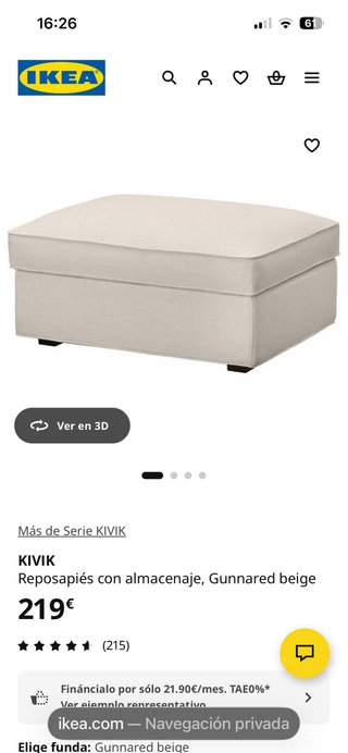 Puff grande con almacenaje Ikea modelo kivik