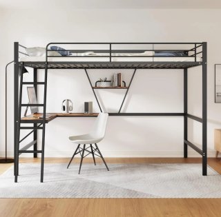 Cama alta con escritorio integrado