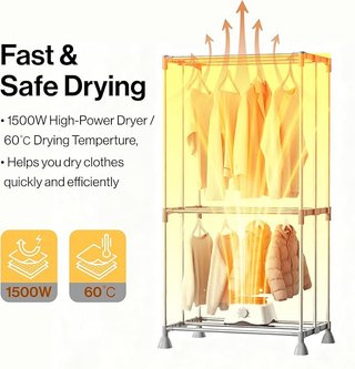 Electric Clothes Dryer with Sock Clip, 2-Tier Fold