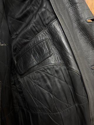 Gabardina vintage de cuero genuino negro