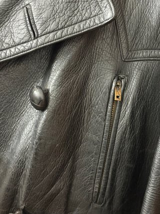 Gabardina vintage de cuero genuino negro
