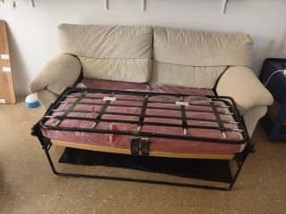 Sofá cama beige tela con tejido antimanchas