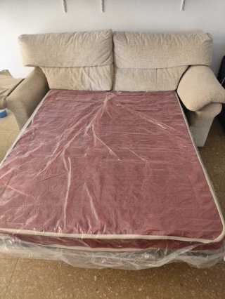 Sofá cama beige tela con tejido antimanchas