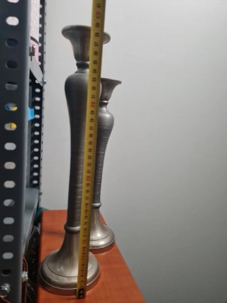 Pareja Candelabros Metal Plateado
