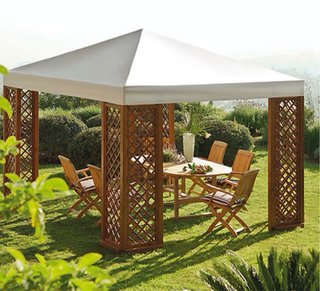 Pérgola de madera y tela