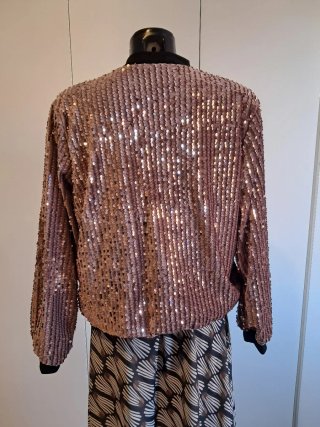 Chaqueta bomber lentejuelas rosa oro