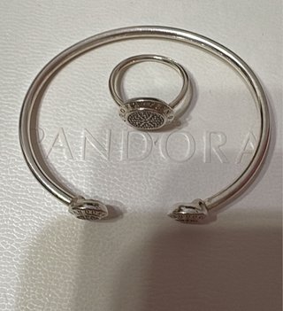 Pulsera y Anillo Pandora Original Rigido Plata 925