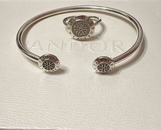 Pulsera y Anillo Pandora Original Rigido Plata 925