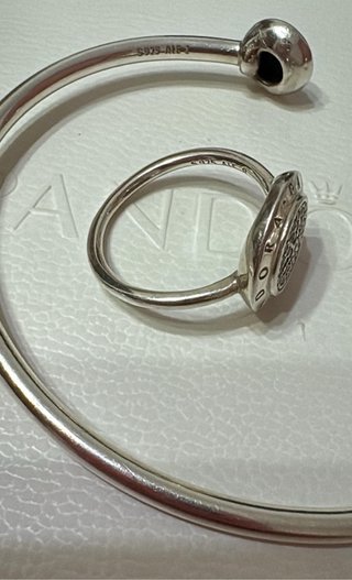 Pulsera y Anillo Pandora Original Rigido Plata 925