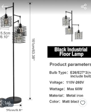 Lámpara de pie industrial jaulas metal negro