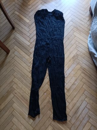 Mono negro largo satinado efecto ondulado