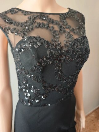 Vestido fiesta negro lentejuelas tul S