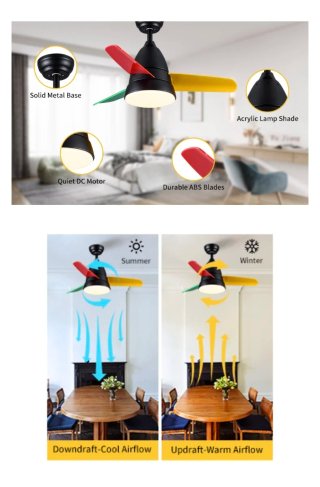 Ventilador de techo multicolor con luz silencioso
