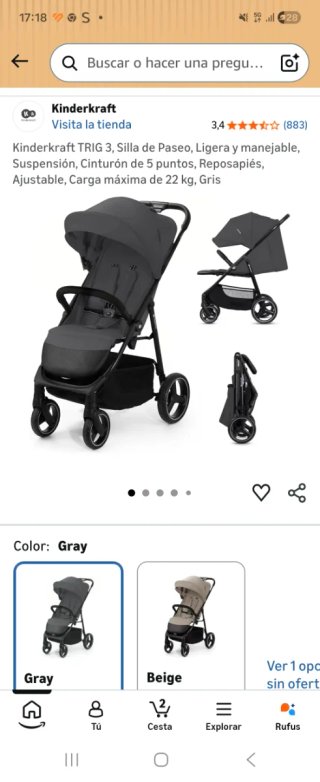 Silla de Paseo Kinderkraft Trig 3 Gris.