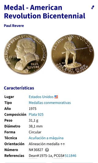 Medalla Bicentenario EEUU 1975 Plata 925