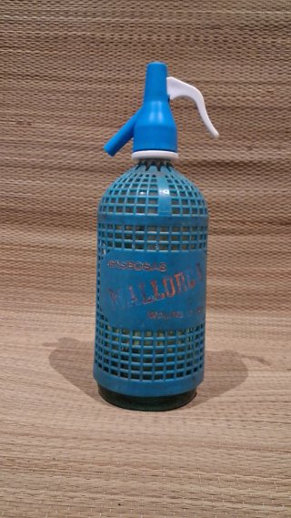 Sifón Antiguo Azul Vidrio Verde