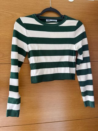Jersey Zara Rayas Verde y Blanco Manga Larga