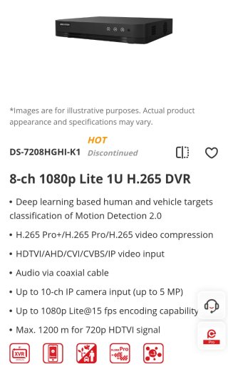 Hikvision DVR 8 Ch 5n1 DS-7208HGHI-K1(S) 500 GB.