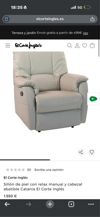Sillón individual de piel genuina beige casi nuevo
