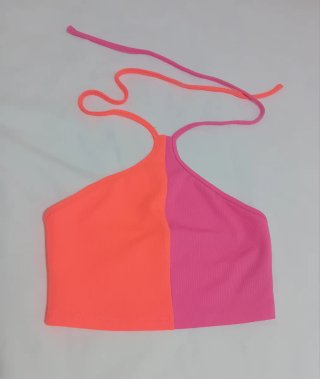 Top corto bicolor naranja y rosa