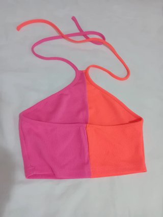 Top corto bicolor naranja y rosa