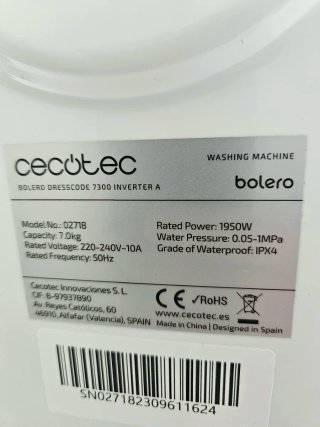 Lavadora Cecotec 7kg 1200rpm Inverter System